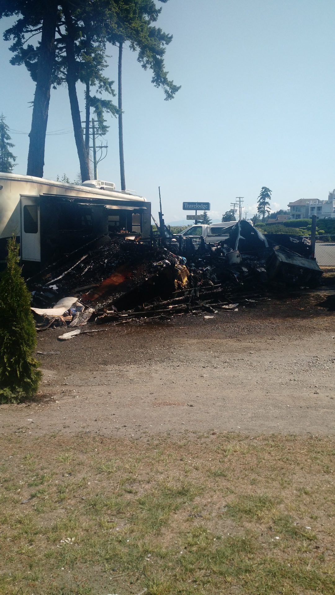 Trailer fire on Island Highway