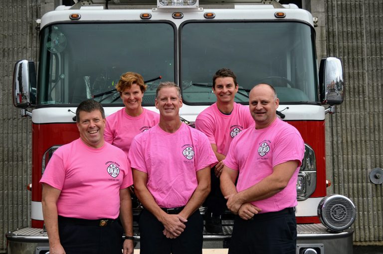 Campbell River firefighters wearing pink for Breast Cancer Awareness Month