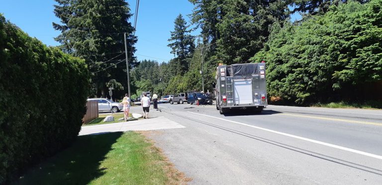 Three car accident causes fuel spill on Highway 28