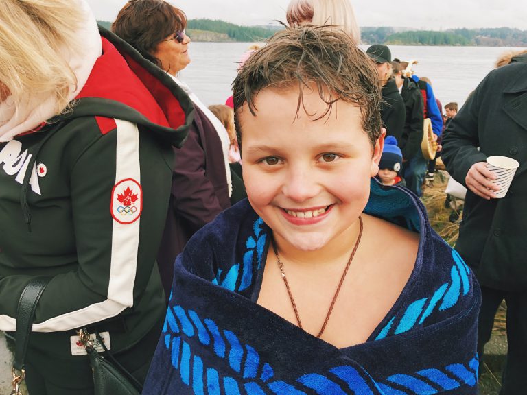 Local boy starts off polar bear swim fundraiser for two Campbell River organizations