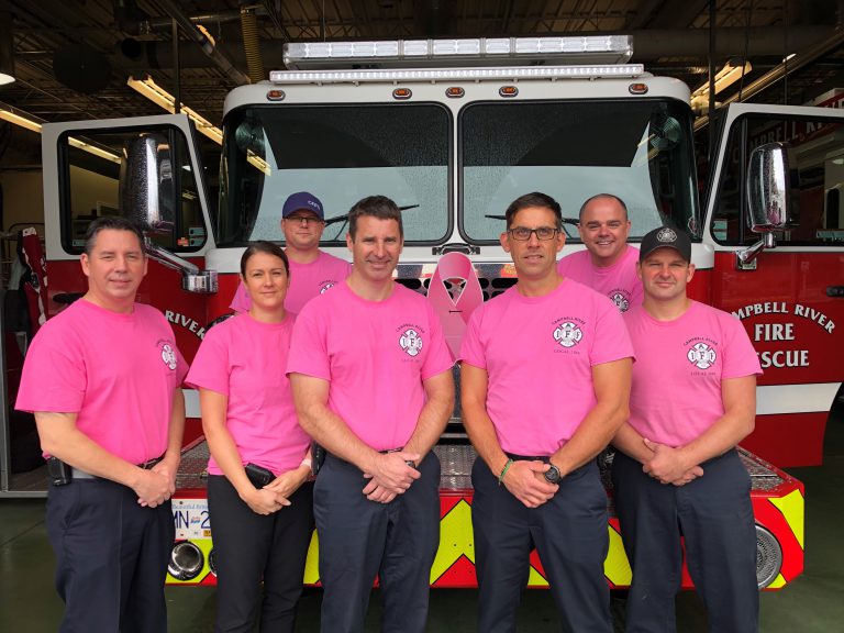 Campbell River firefighters wearing pink for breast cancer awareness