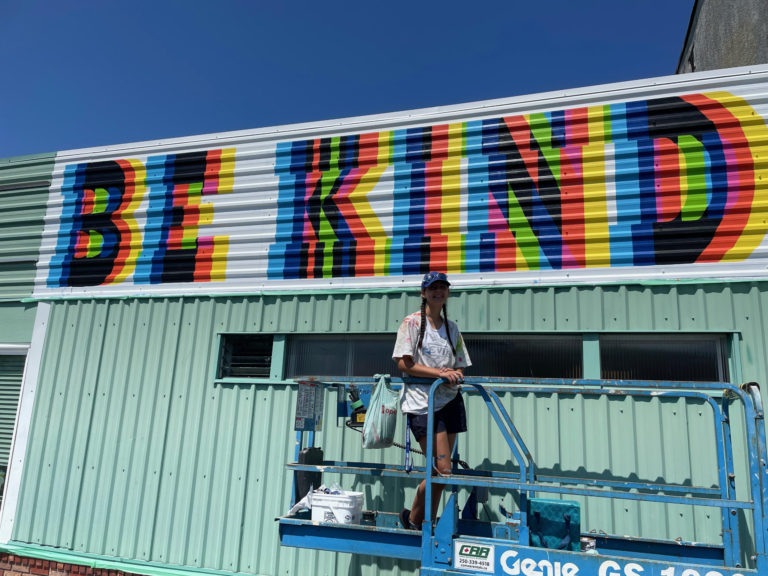 ‘Be kind’ mural completed above AIDS Vancouver Island building