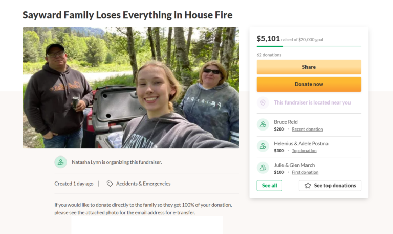 Sayward family loses home, dogs, belongings in Tuesday fire