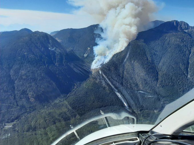 Smoke visible as crews work on wildfire near Gold River