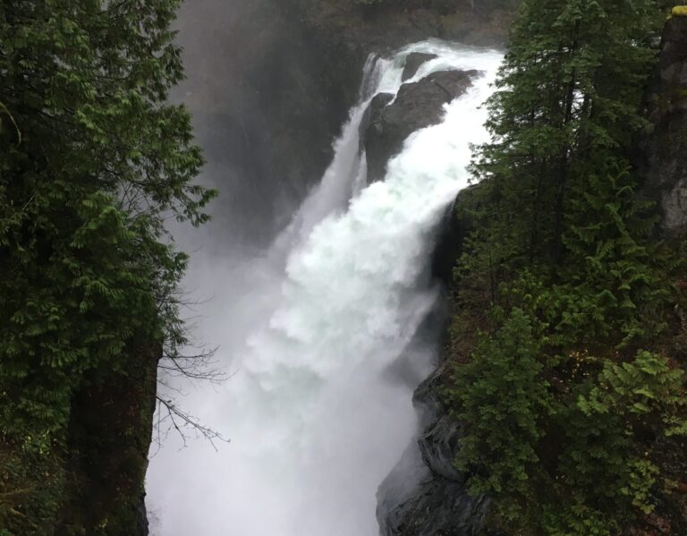 Flows high and dangerous in Elk Falls Canyon, Campbell River with large rainfall