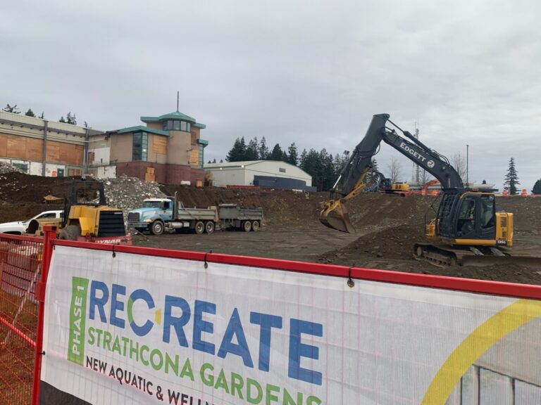 Crews digging out the space for new pools at Strathcona Gardens